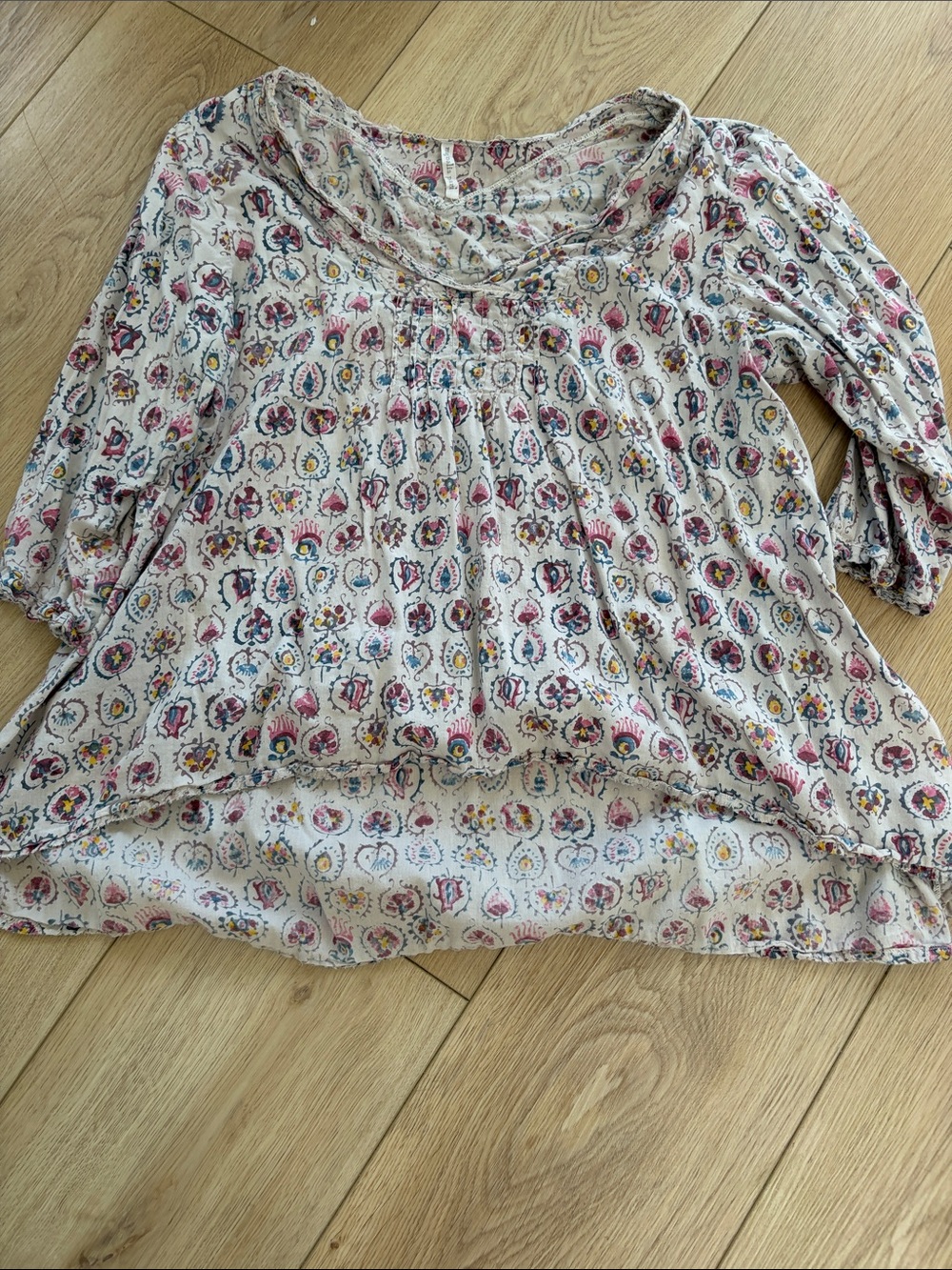 Magnolia pearl Floral Boho Peasant Top - Cream with Pink & cream